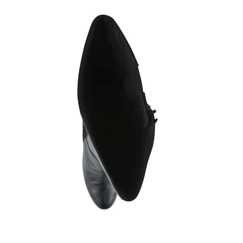 Callee Leather Stiletto Long Boots - CALLEE / 325 951 - Black-Black Suede
