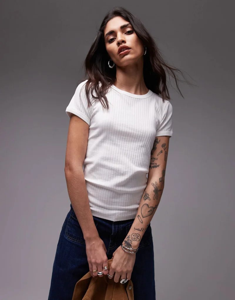 Topshop wide rib tee in white