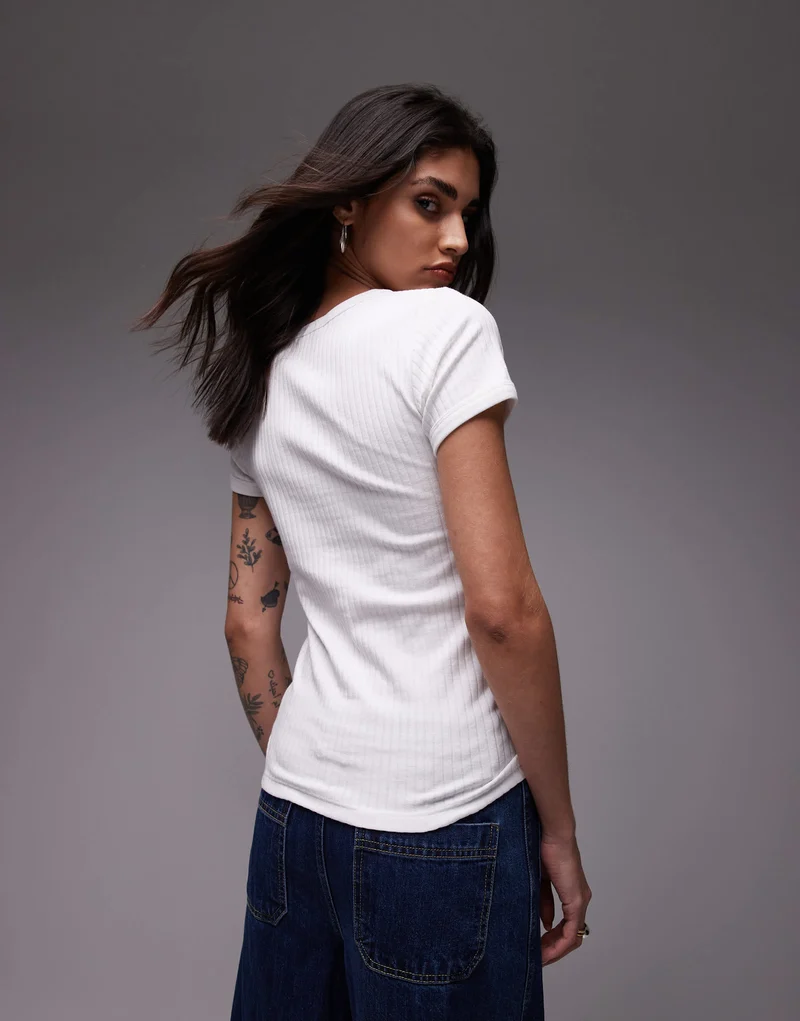 Topshop wide rib tee in white