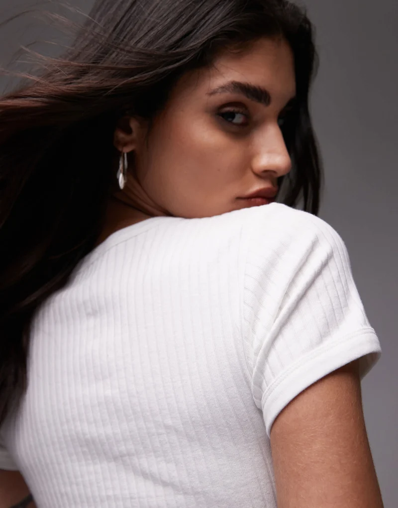 Topshop wide rib tee in white