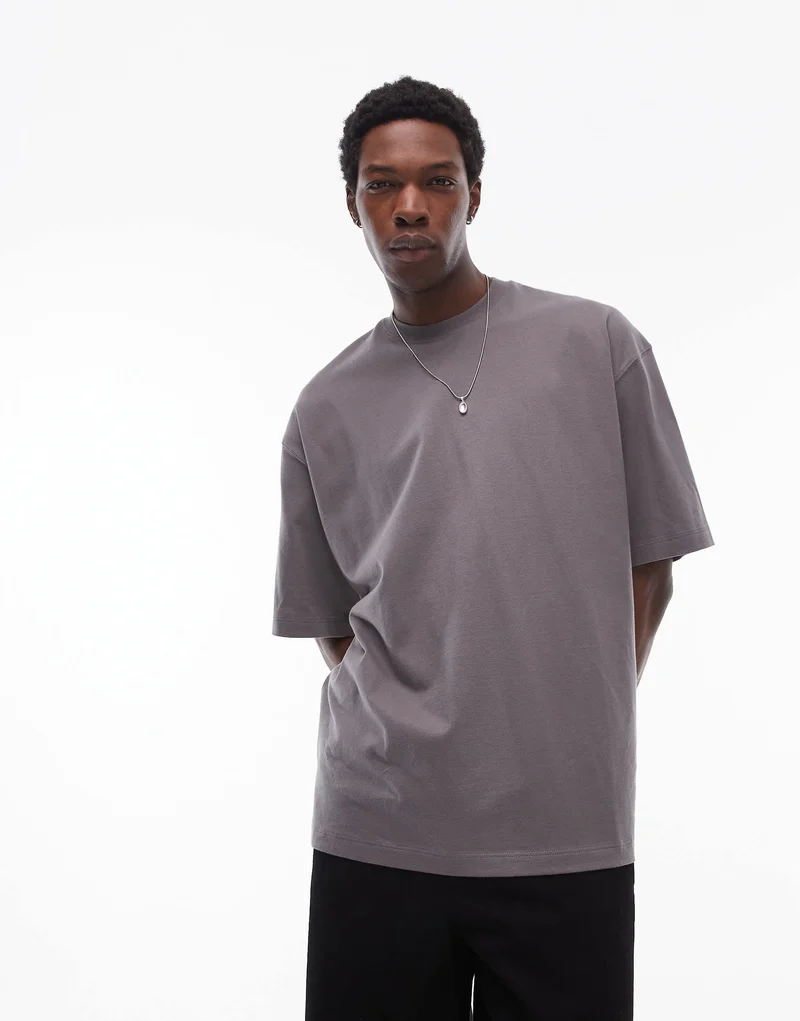 Topman extreme oversized fit t-shirt in mid grey