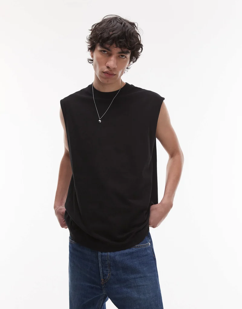 Topman oversized fit sleeveless t-shirt in black