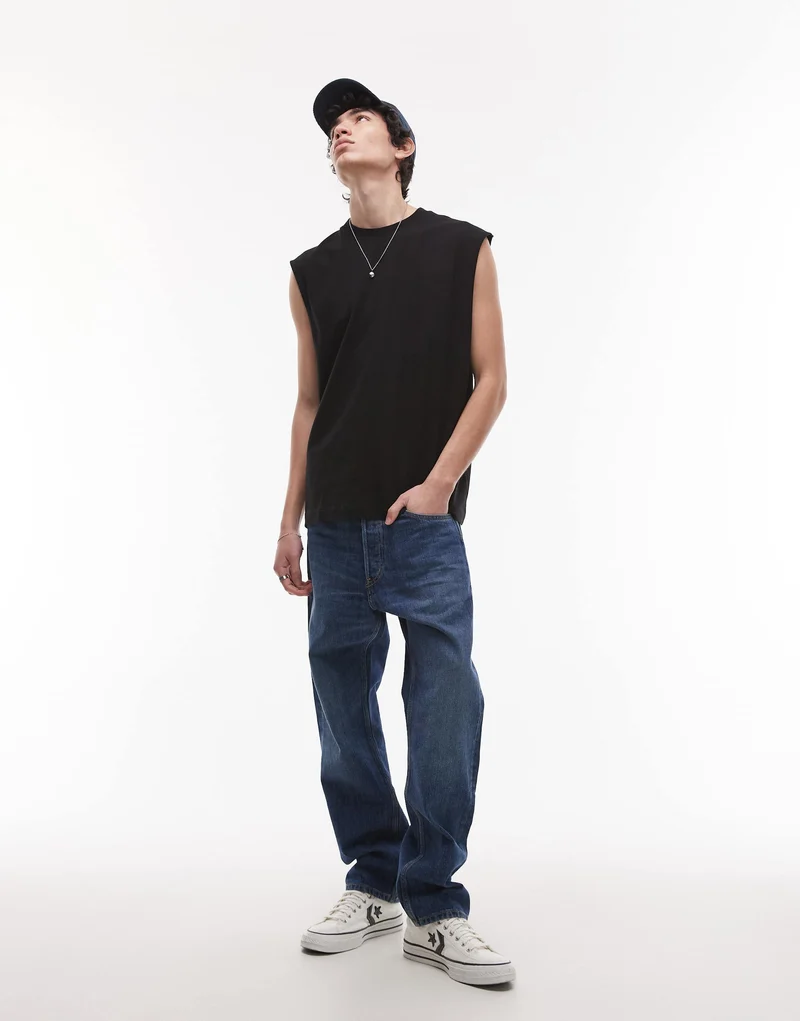 Topman oversized fit sleeveless t-shirt in black