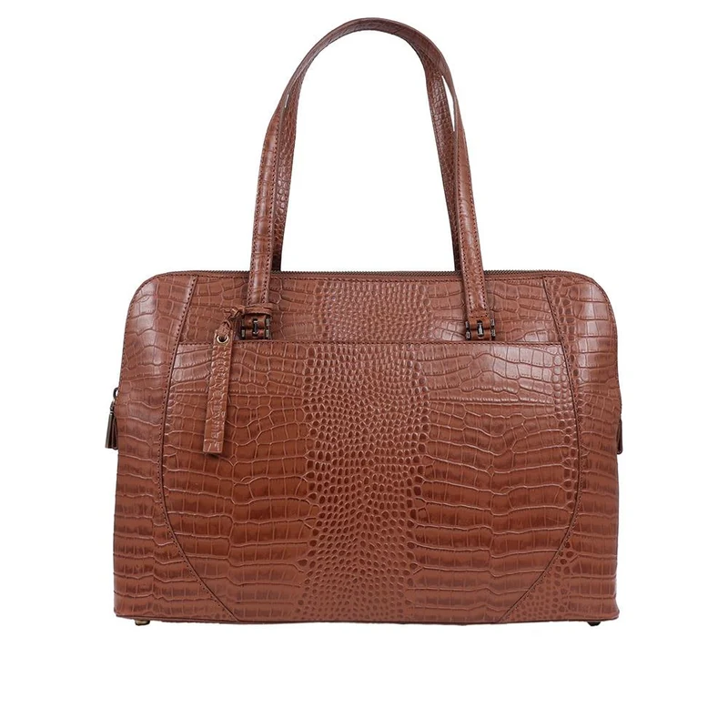 Wynter Croc Leather Shoulder Bag - WYNTER / 324 554 - Tan Croc