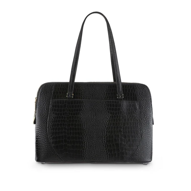 Wynter Croc Leather Shoulder Bag - WYNTER / 324 554 - Black Croc