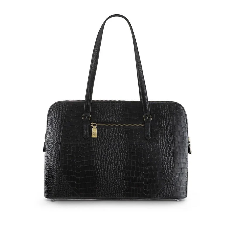 Wynter Croc Leather Shoulder Bag - WYNTER / 324 554 - Black Croc