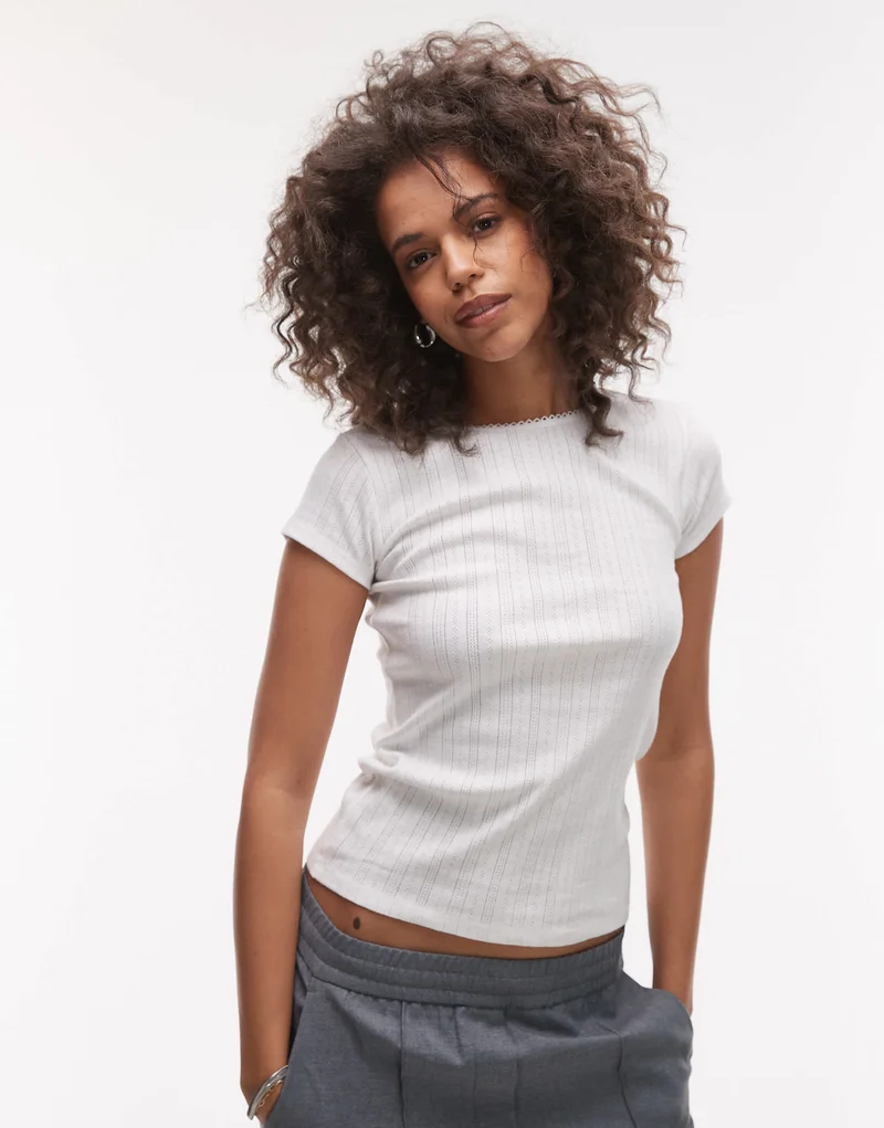 Topshop pointelle tee in white