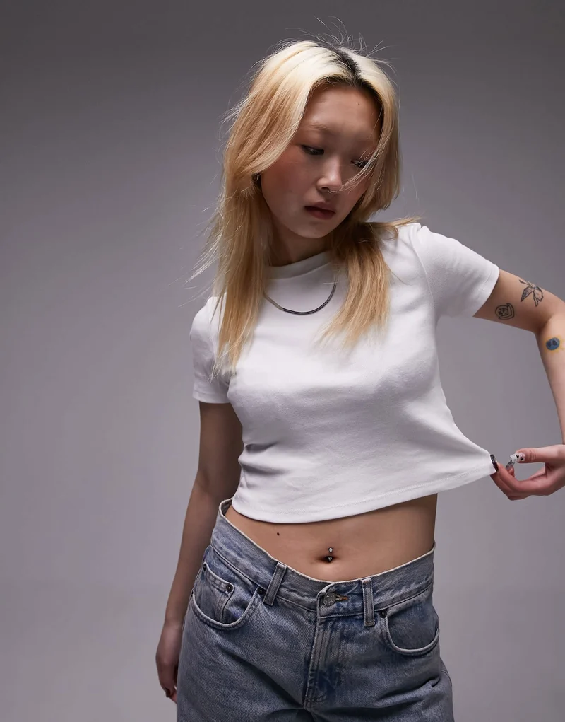 Topshop Petite shrunken everyday tee in white