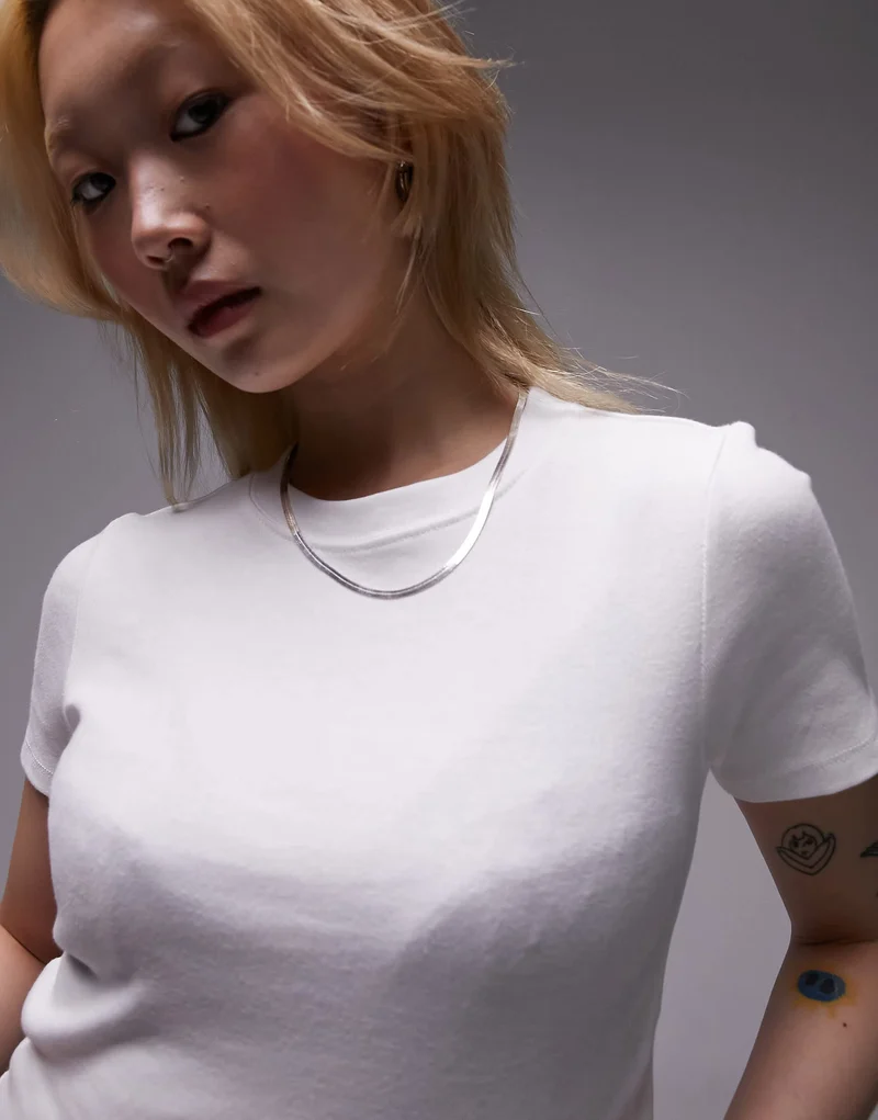 Topshop Petite shrunken everyday tee in white