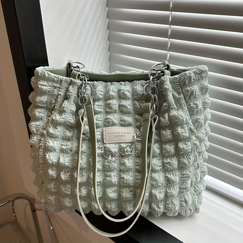 Bellevo Plaid Canvas Tote Bag – Karierte Schultertasche mit Reißverschluss