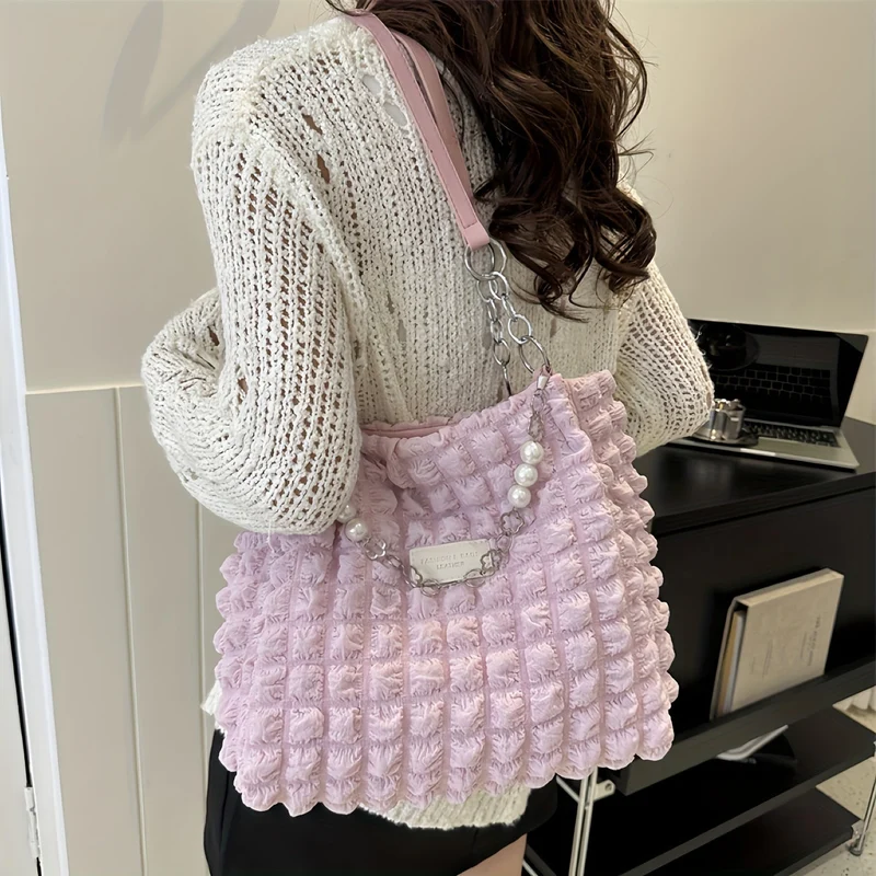 Bellevo Plaid Canvas Tote Bag – Karierte Schultertasche mit Reißverschluss