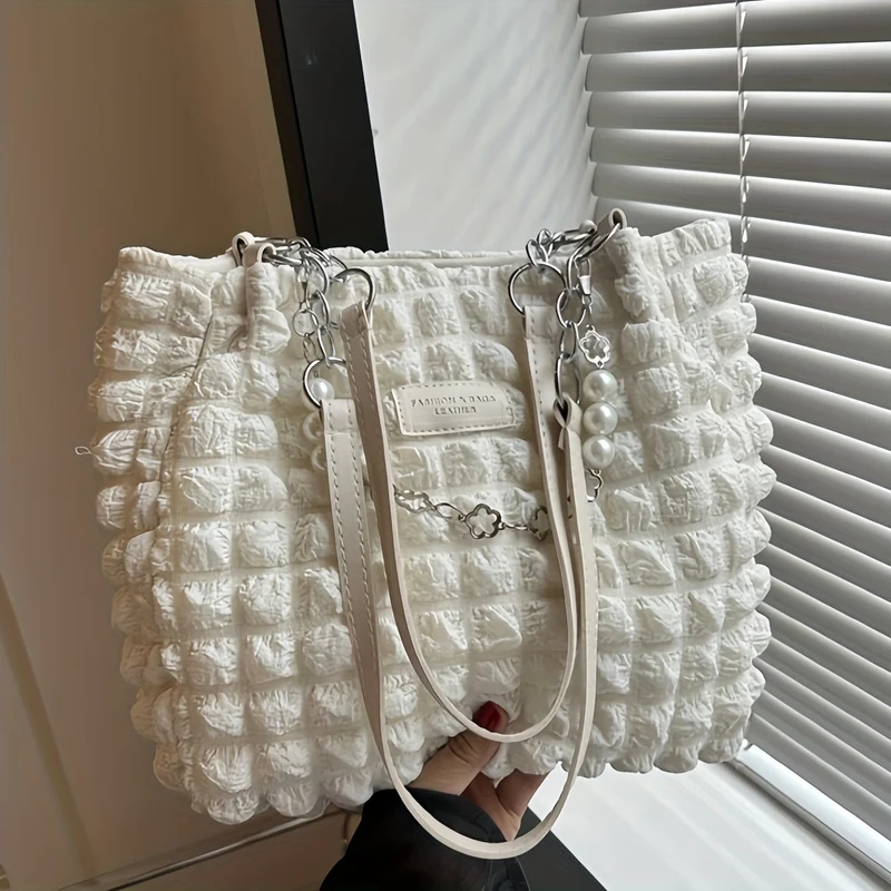 Bellevo Plaid Canvas Tote Bag – Karierte Schultertasche mit Reißverschluss