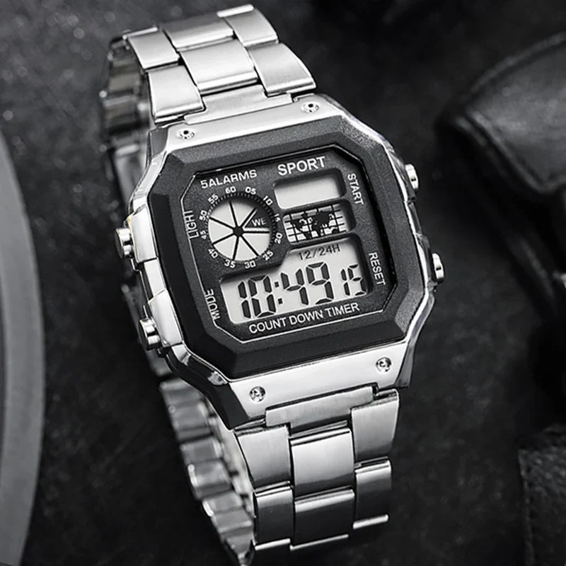 Varston Digitaluhr – Unisex-Modell mit Digitalanzeige und Edelstahlarmband