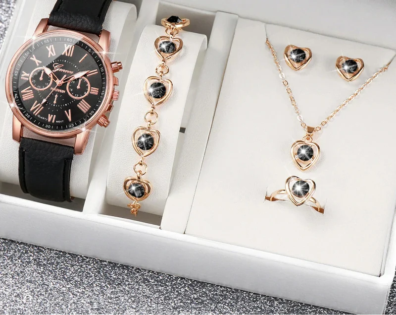 Schmuckset mit analoger Quarzuhr und passendem Zubehör