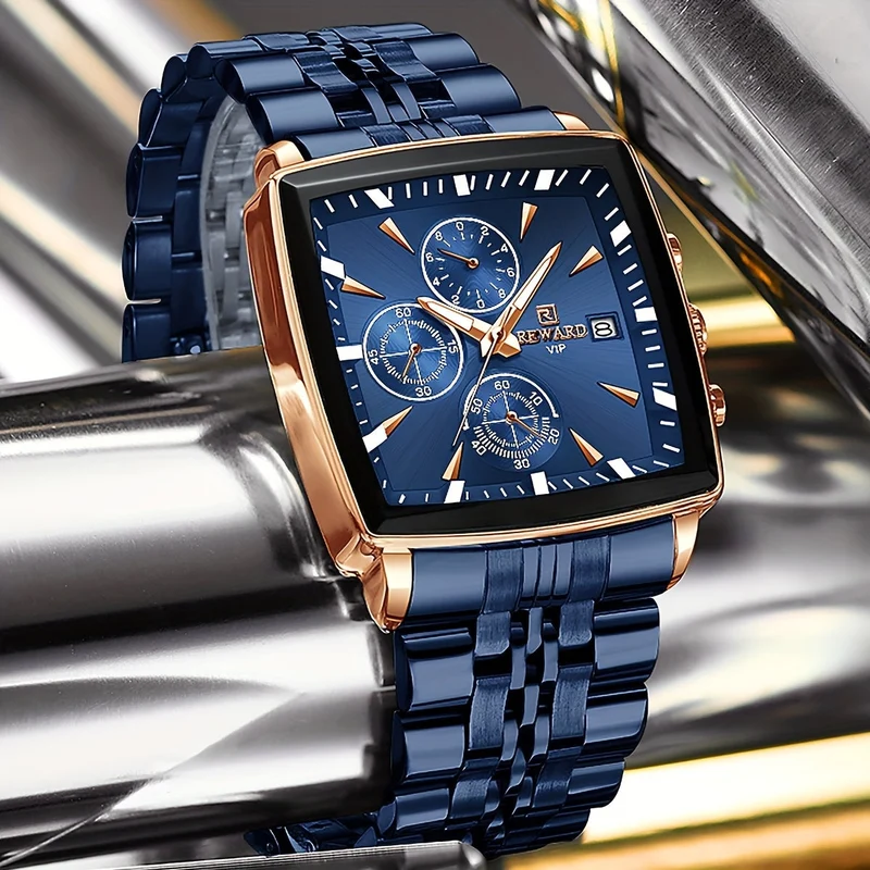 Herren Analoguhr mit rechteckigem Gehäuse und Metallarmband