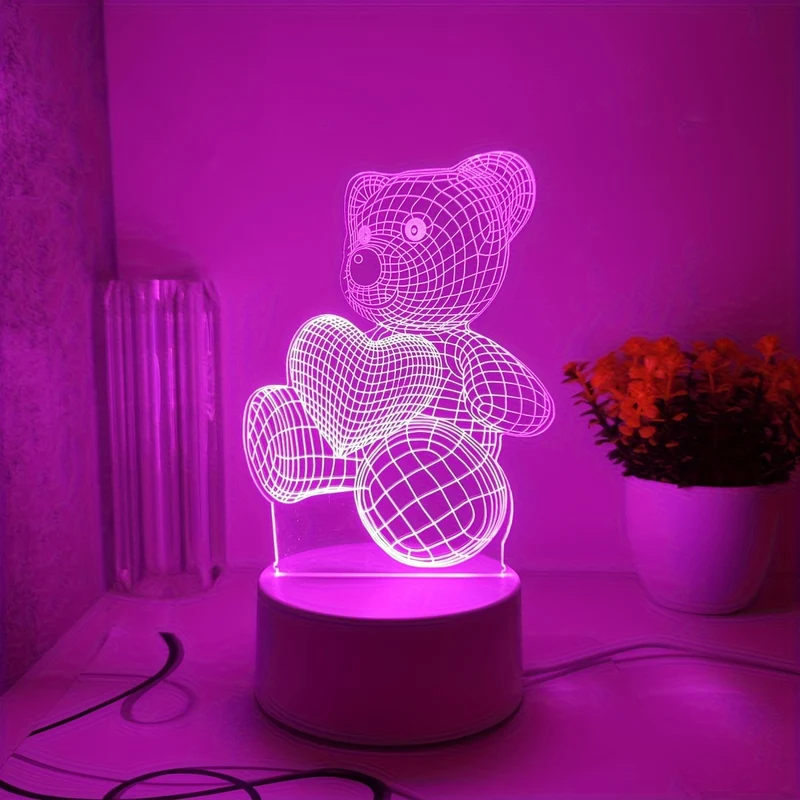 3D Bären-Nachtlicht mit Herzballon in Rosa