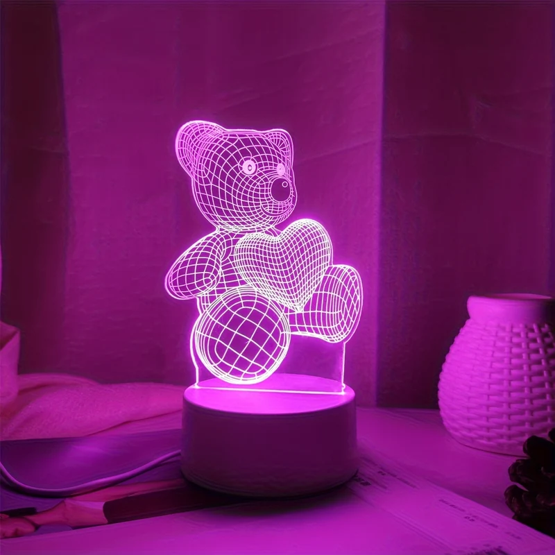 3D Bären-Nachtlicht mit Herzballon in Rosa