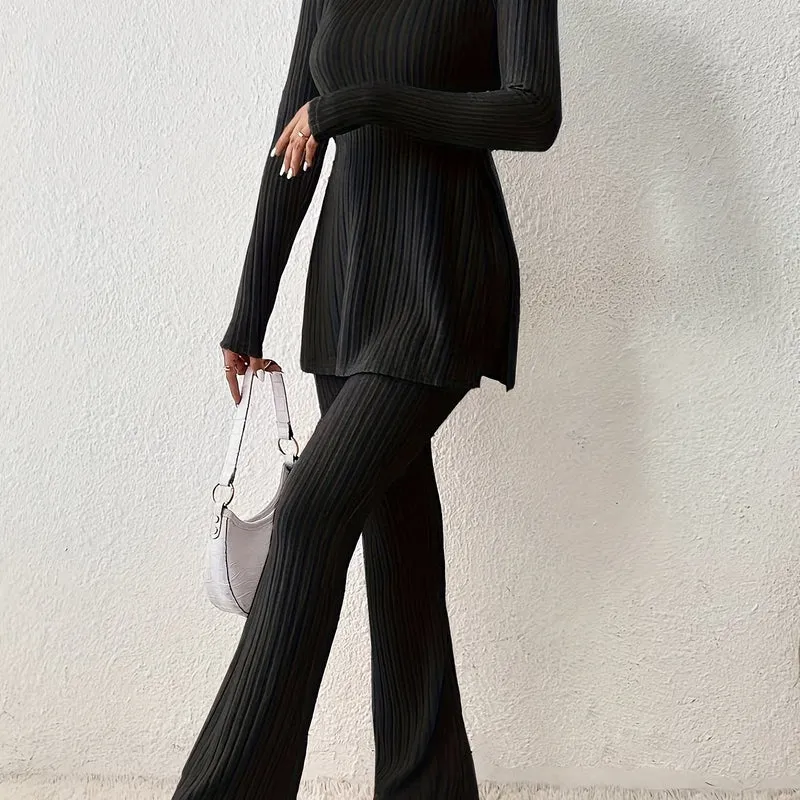 Elegantes Zweiteiler-Set – Rundhals-Oberteil und Hose