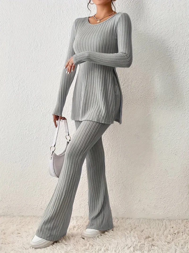 Elegantes Zweiteiler-Set – Rundhals-Oberteil und Hose