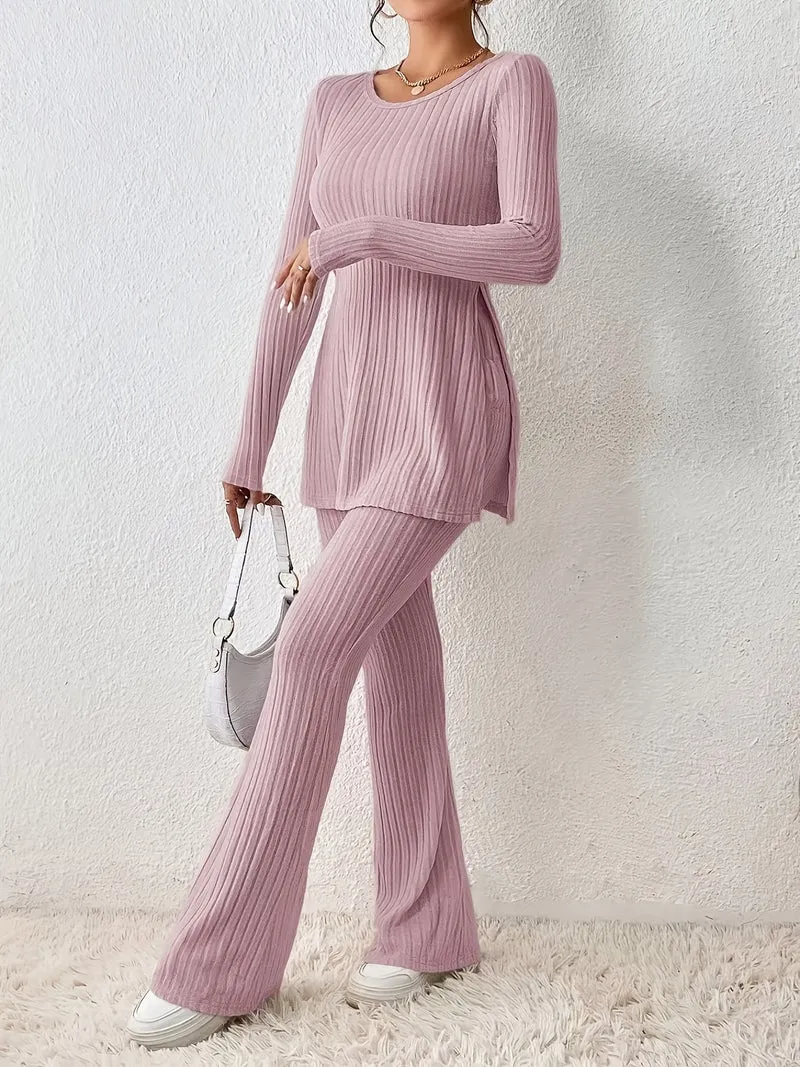 Elegantes Zweiteiler-Set – Rundhals-Oberteil und Hose