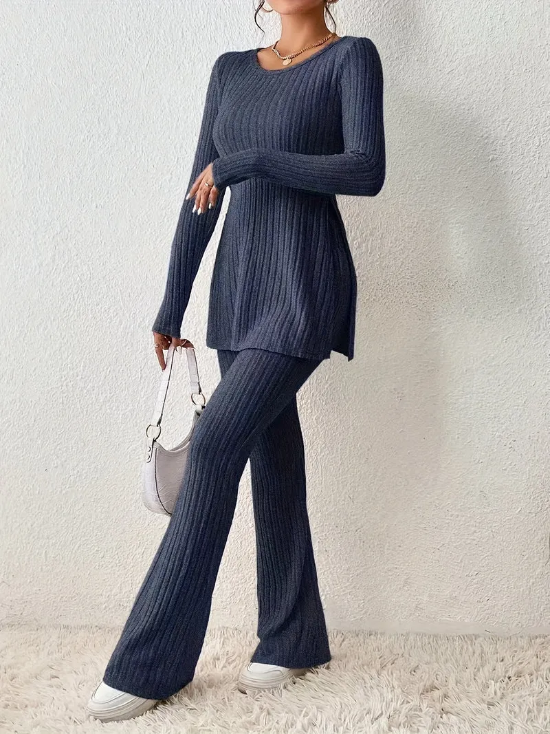Elegantes Zweiteiler-Set – Rundhals-Oberteil und Hose