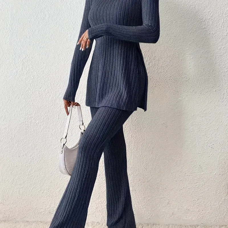 Elegantes Zweiteiler-Set – Rundhals-Oberteil und Hose