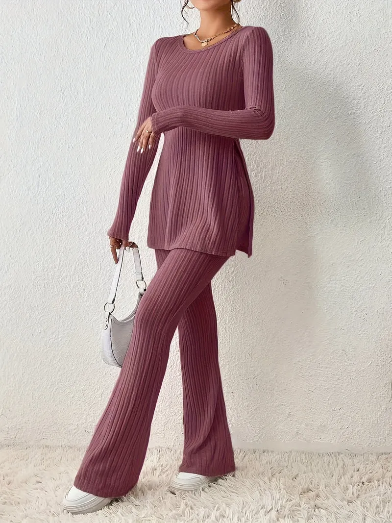 Elegantes Zweiteiler-Set – Rundhals-Oberteil und Hose