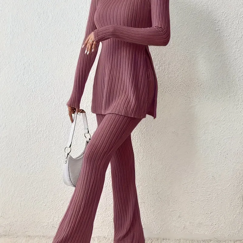 Elegantes Zweiteiler-Set – Rundhals-Oberteil und Hose