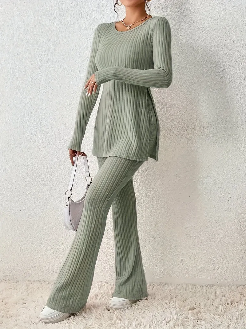 Elegantes Zweiteiler-Set – Rundhals-Oberteil und Hose