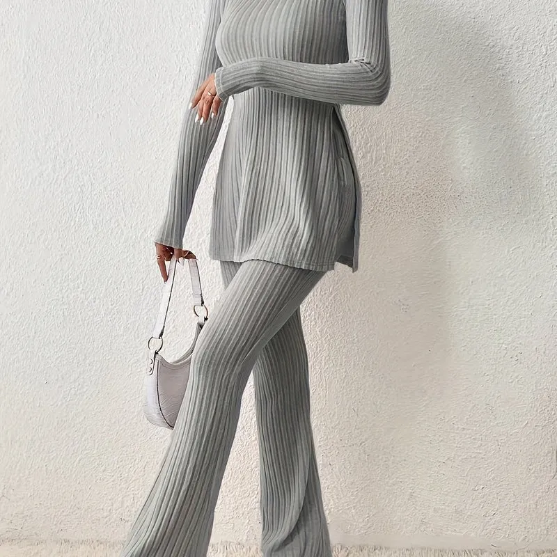 Elegantes Zweiteiler-Set – Rundhals-Oberteil und Hose