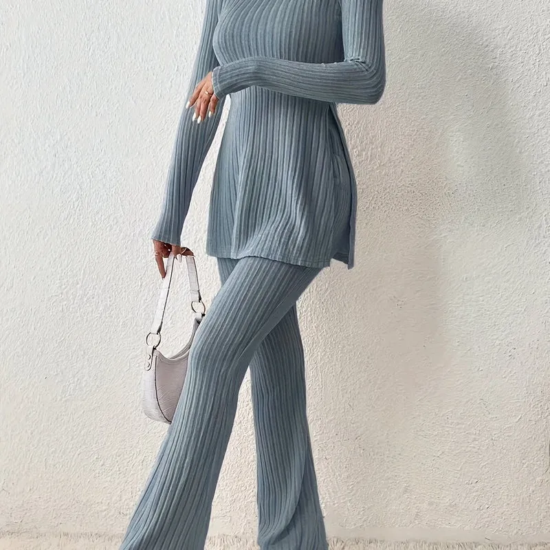 Elegantes Zweiteiler-Set – Rundhals-Oberteil und Hose