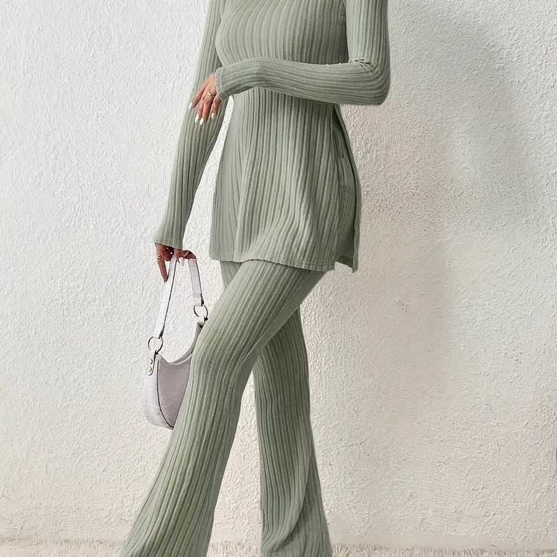 Elegantes Zweiteiler-Set – Rundhals-Oberteil und Hose