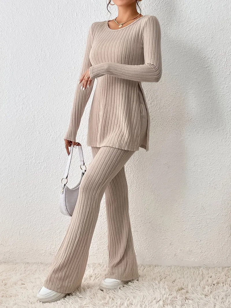 Elegantes Zweiteiler-Set – Rundhals-Oberteil und Hose