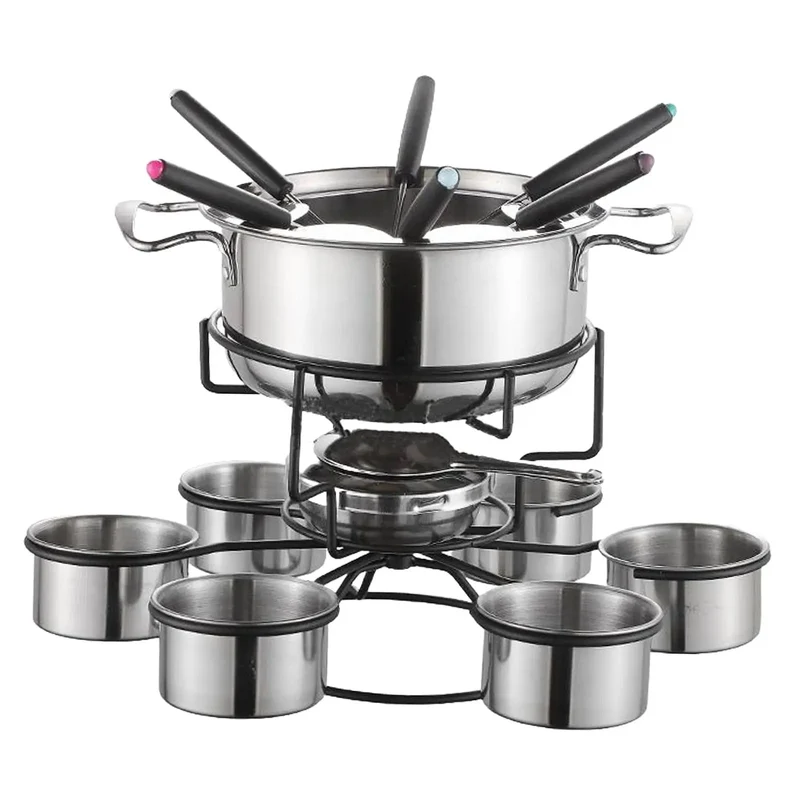 Culvion Fondue-Set – Edelstahl-Schmelztopf mit Teelichtbetrieb