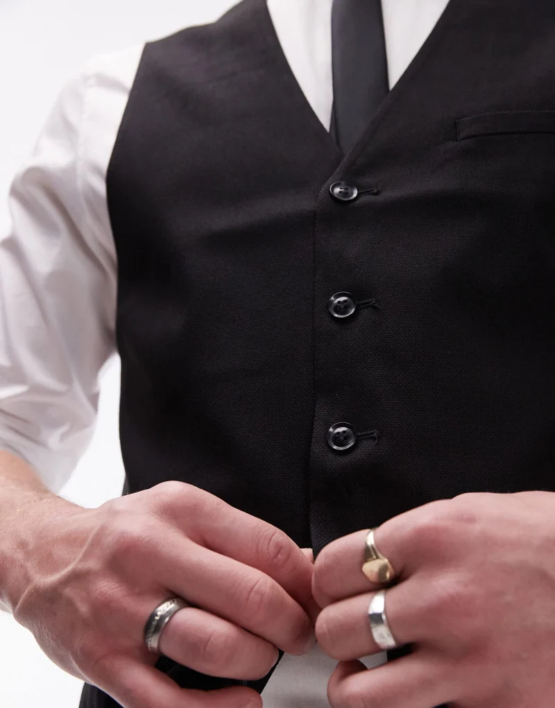Topman textured suit waistcoat in black