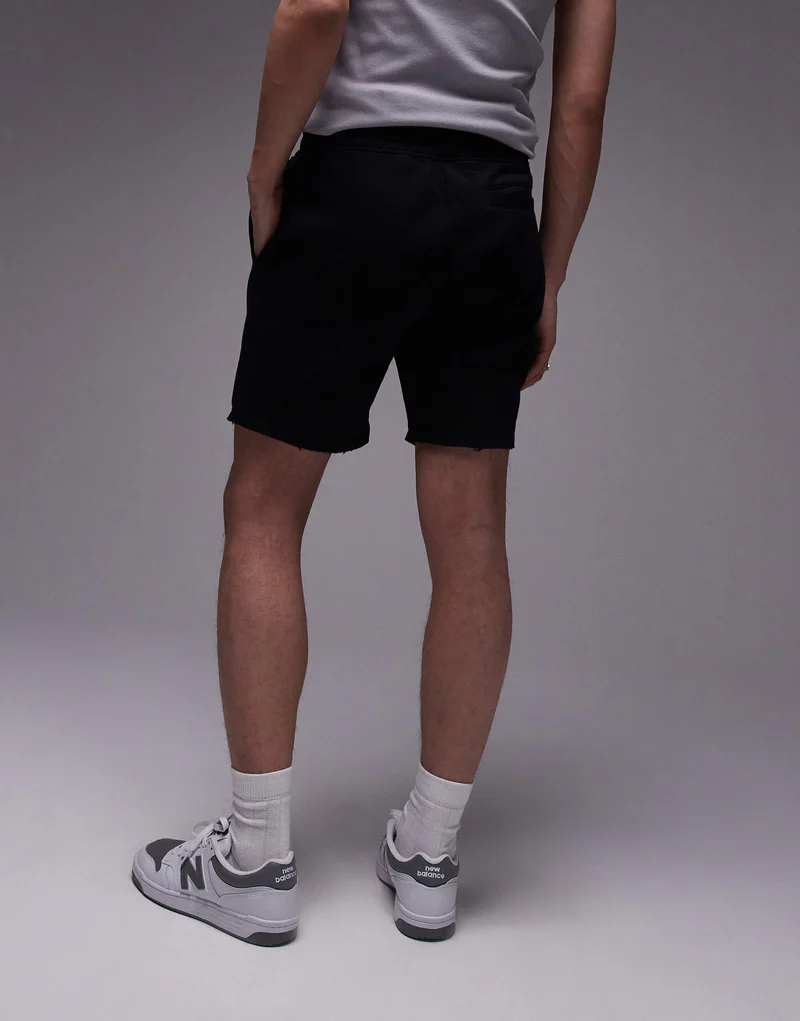 Topman classic fit jersey short with raw hem in black