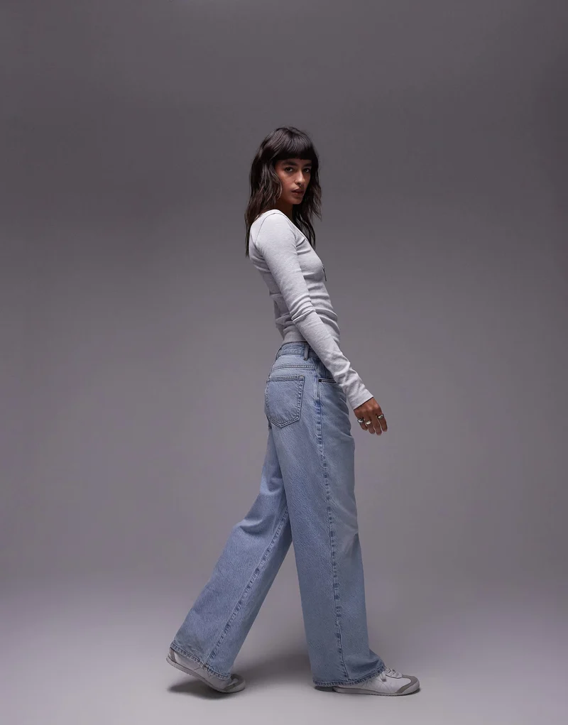 Topshop square neck long sleeve top in grey marl