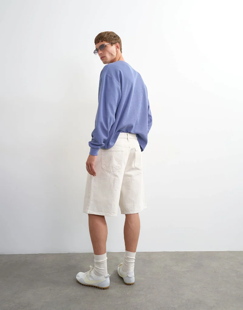 Topman rigid baggy denim short in bone