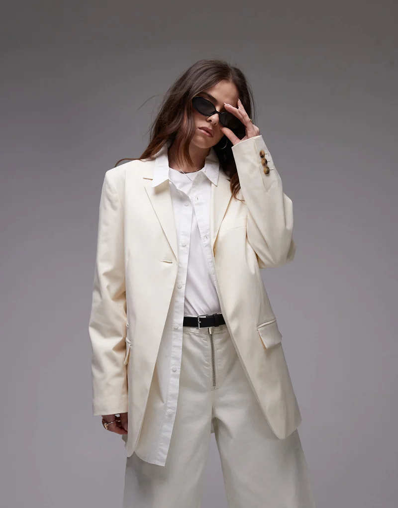 Topshop tonic high break tailored blazer in cream