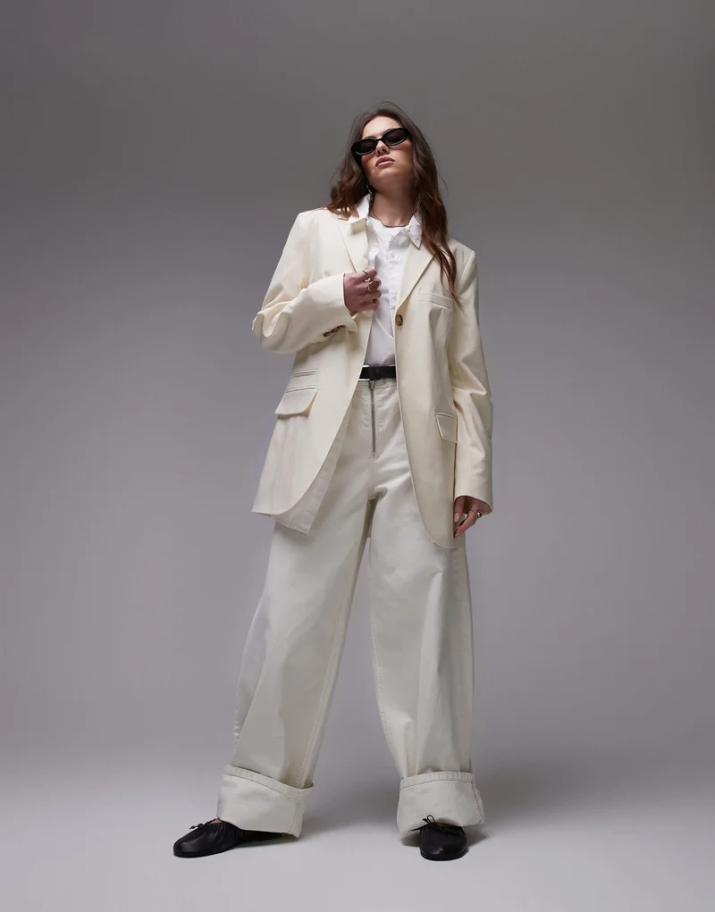 Topshop tonic high break tailored blazer in cream