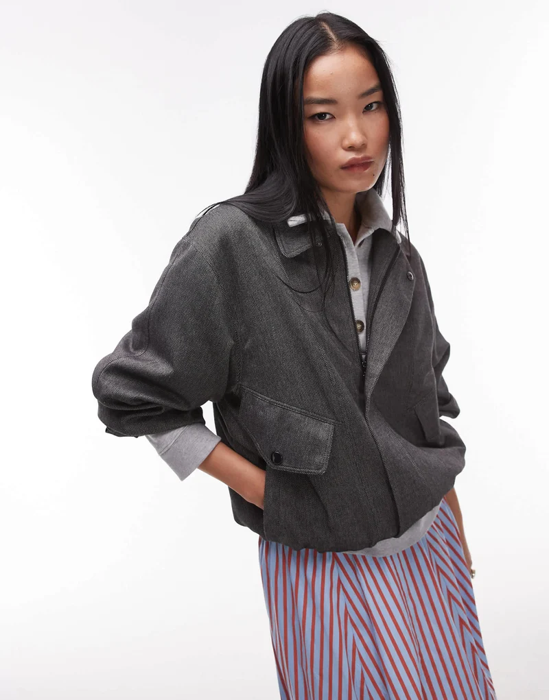 Topshop co-ord tailored bomber style jacket in charcoal