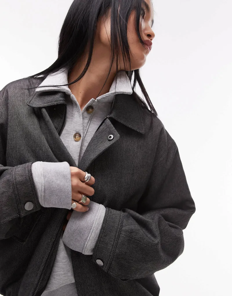 Topshop co-ord tailored bomber style jacket in charcoal
