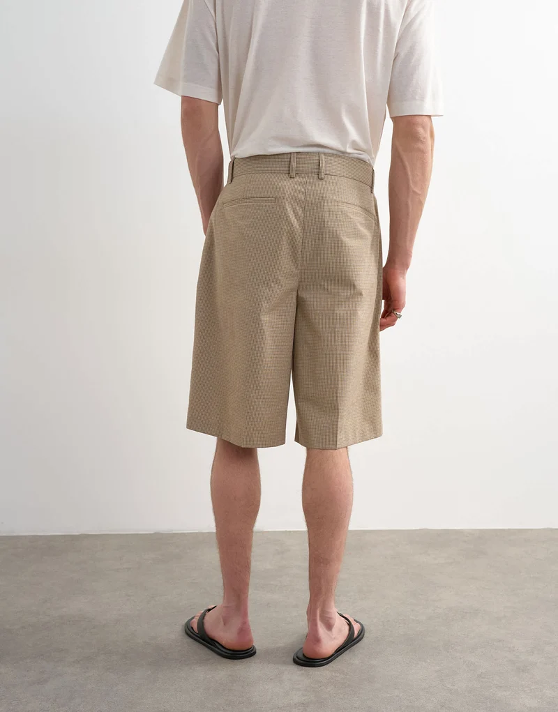 Topman wide leg belted check short in neutral