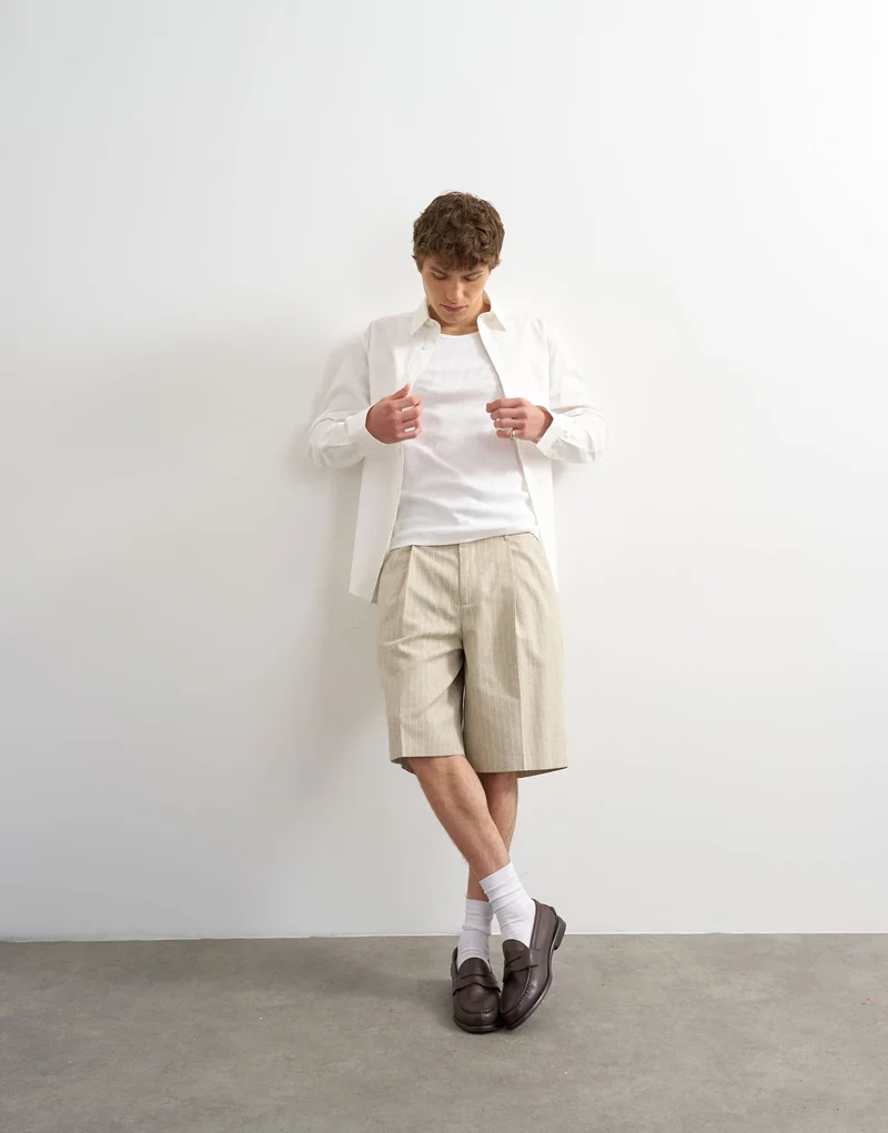 Topman wide leg stripe short in stone