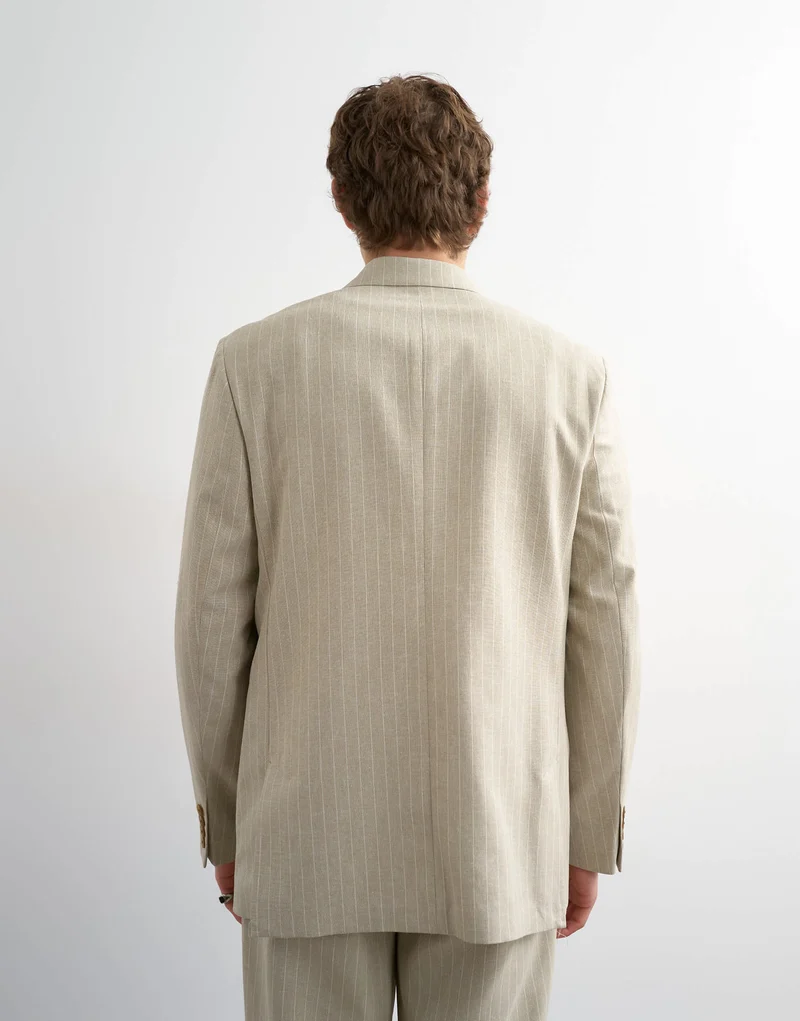 Topman relaxed fit double breasted stripe blazer in stone