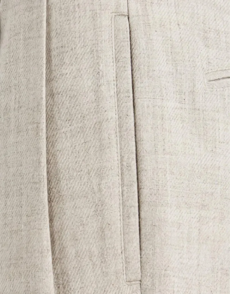 Topman wide leg belted textured trouser in stone