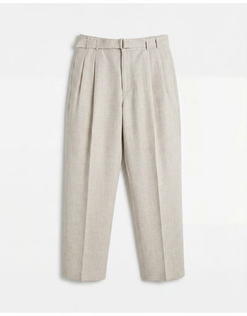 Topman wide leg belted textured trouser in stone