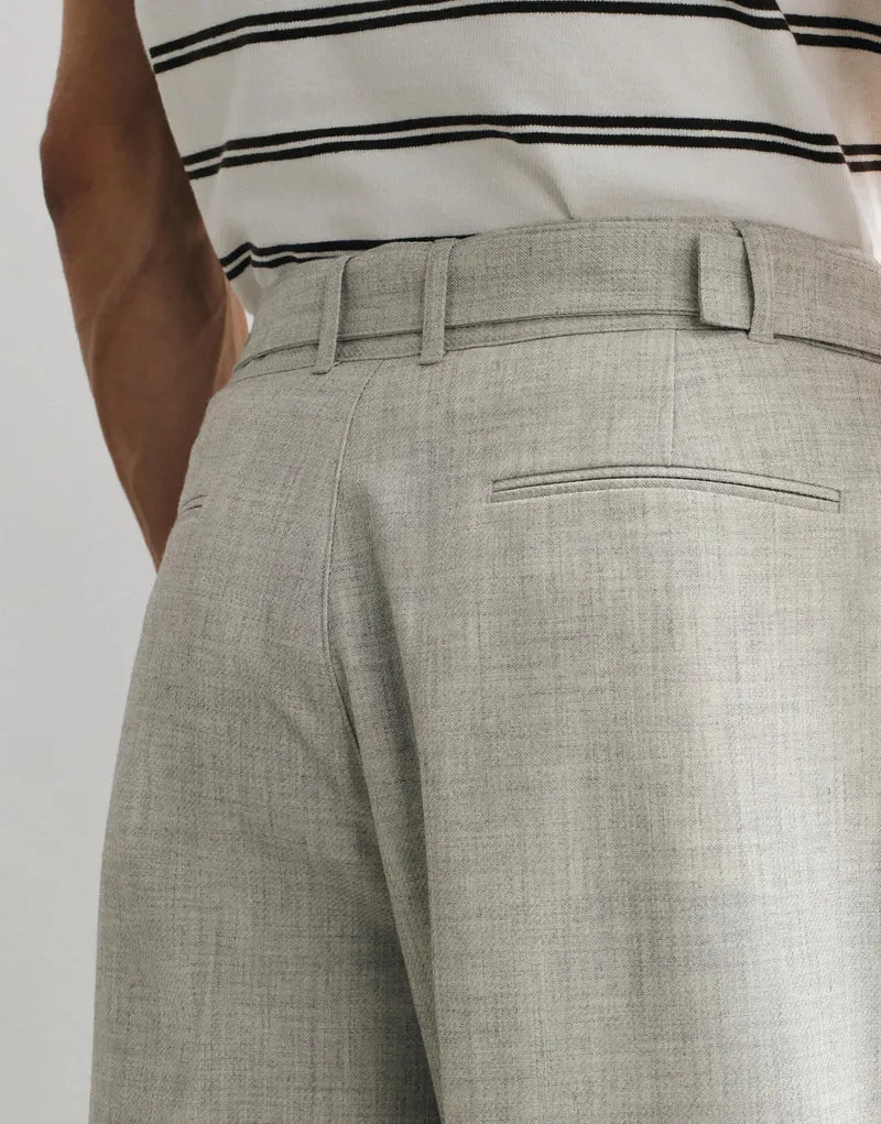Topman wide leg belted textured trouser in stone