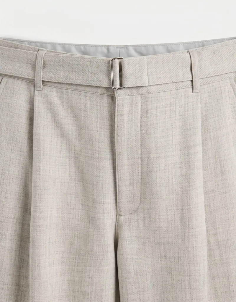 Topman wide leg belted textured trouser in stone
