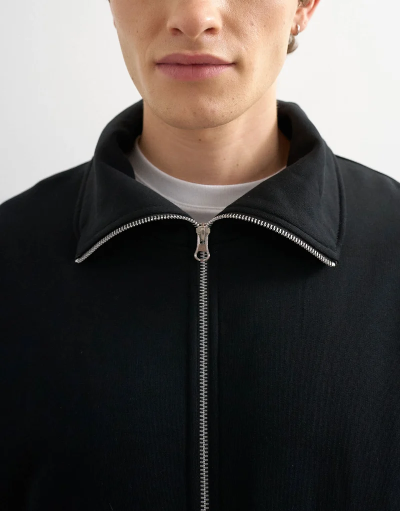 Topman relaxed fit jersey utility shacket with funnel in black